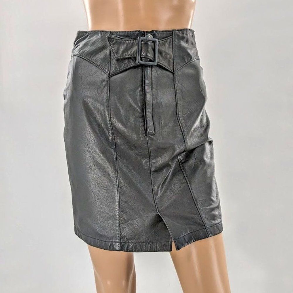 Vintage 90s Vibes Rhythm & Fashion Leather Mini Skirt Black Buckle Western 4